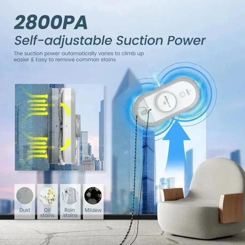 QZA4-AlfaBot X8 Window Cleaning Robot with Dual Water Spray,Voice Assistant,and Smart Vacuum for Highrise Windows,