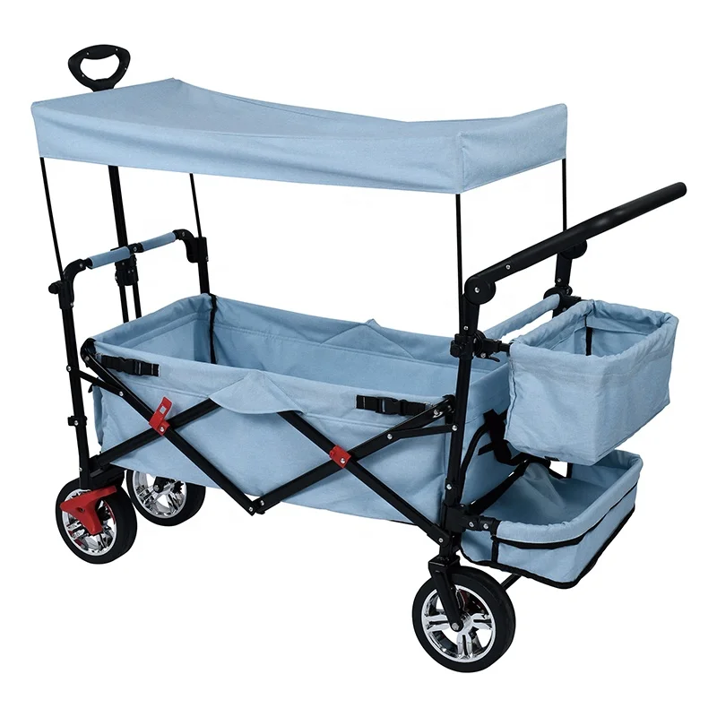 Portable cheaper baby stroller wagon 2 seats folding baby wagon with PU wheel two basket