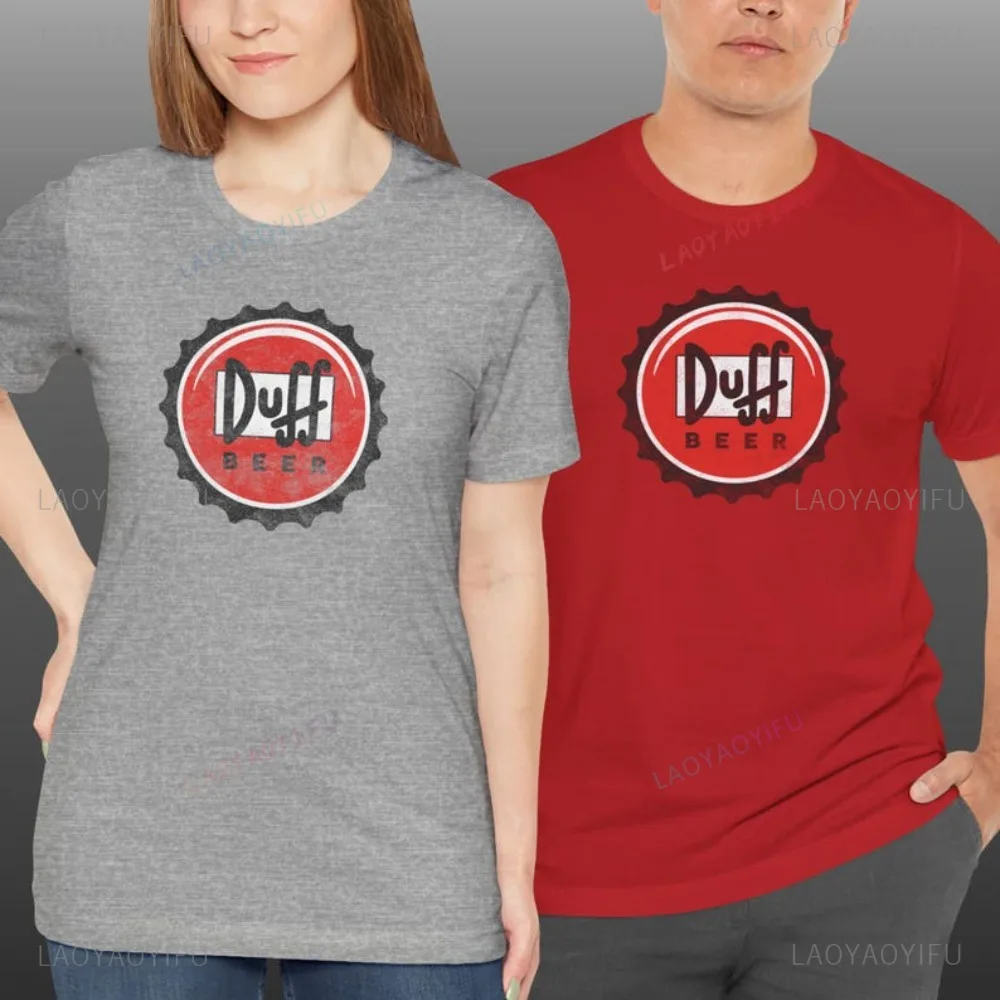Homer Cartoon Graphic Printed Duff Beer The Simpsons T-shirt 90s Vintage Casual Fashion Loose Harajuku Man Streetwear Women Tees