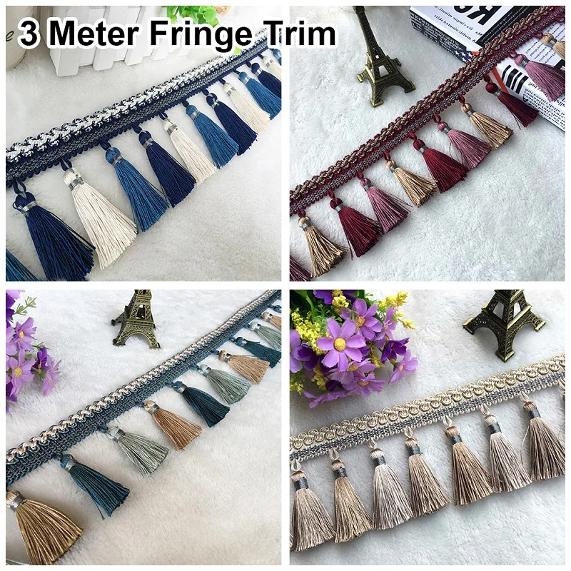 

3 Meter European Style Rayon Lace Tassel Fringe Curtain Sofa Tablecloth Accessories Lace Trimming Ribbon Diy Upholstery Decor