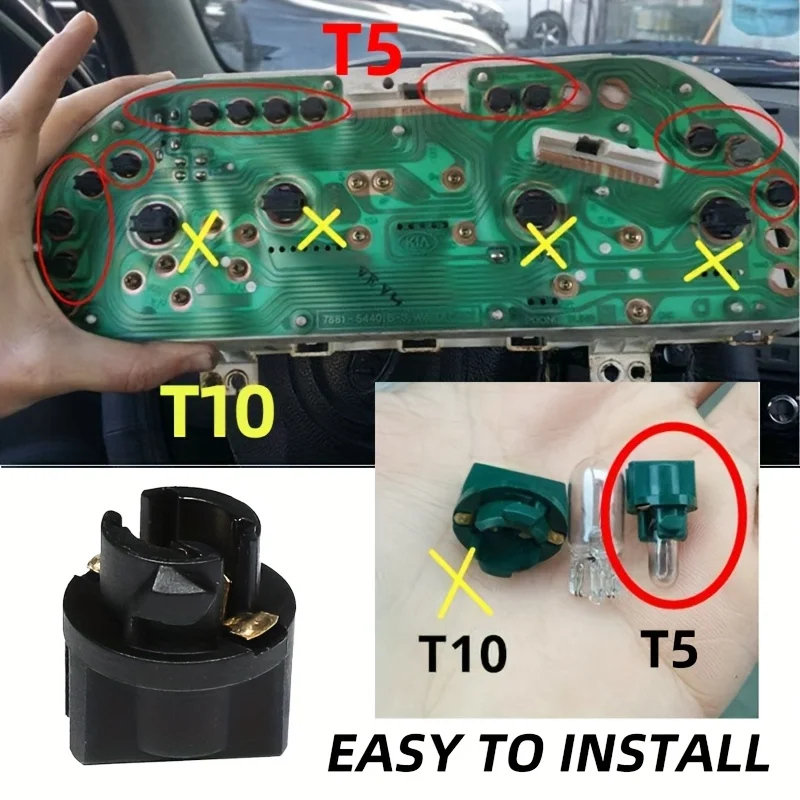 10 قطعة T5 قاعدة إسفين تويست قفل المقبس للوحة أداة لوحة القيادة المقبس ، T5 المقبس قياس لمبات قاعدة ، اللعب والتوصيل
