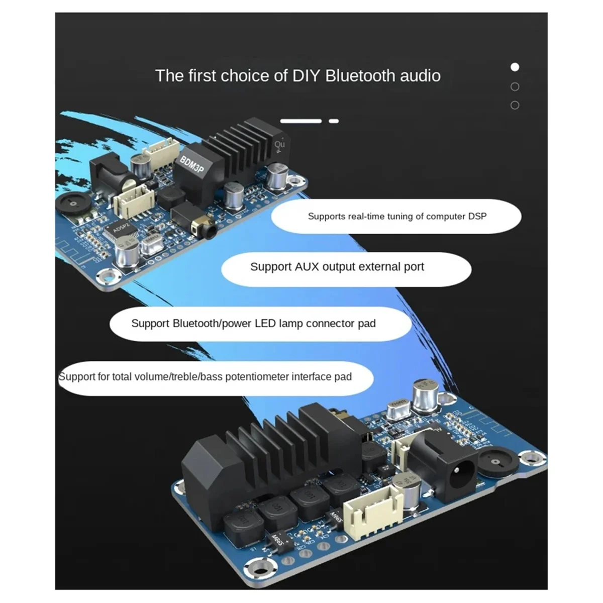 TPA3116 Amplificador de potência estéreo, Bluetooth 5.0, entrada 3.5mm, suporta ajuste DSP, DC12V-24V, 2X50W