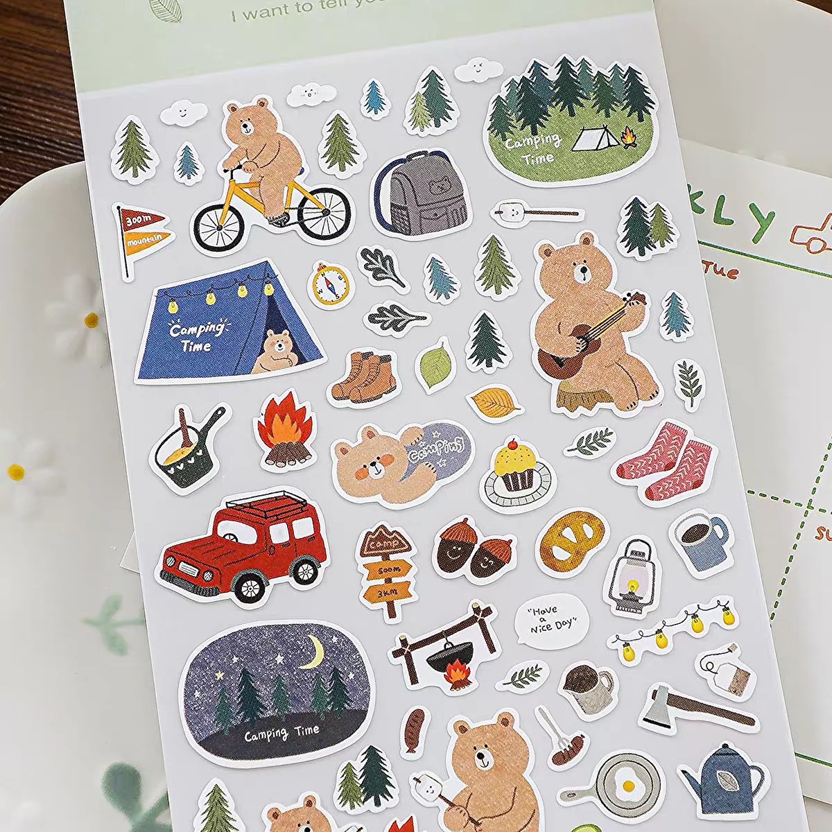

Korean Import BONITO Nature Camping Tent Forest Paper Stickers Scrapbooking Diy Journal Diary Cute Stationery Sticker Gift