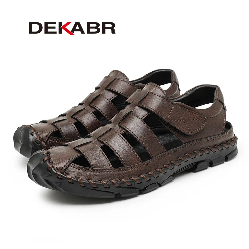 DEKABR Casual Shoes Men Sandals Real Leather Outdoor Mens Summer Sandals Fashion Comfortable Soft Sandals Plus Size 38-48