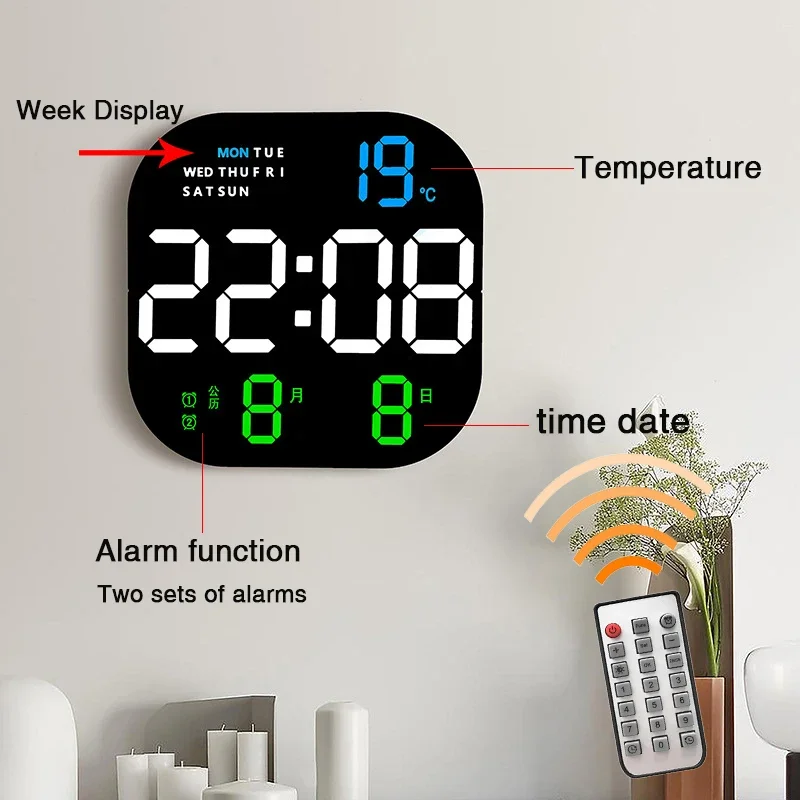 LED Digital Countdown Wall Clock Large Screen Temperature Date Day Display Timing Electronic Clock Dining Room Decor with Remote