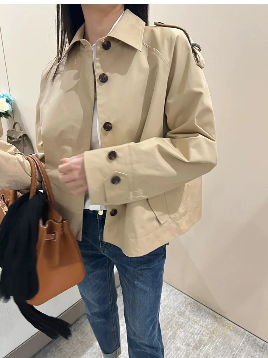 

24 Women'S New Short Section Trench Coat Jacket Cotton Single-Breasted Long-Sleeved Temperament Commuter Blouse