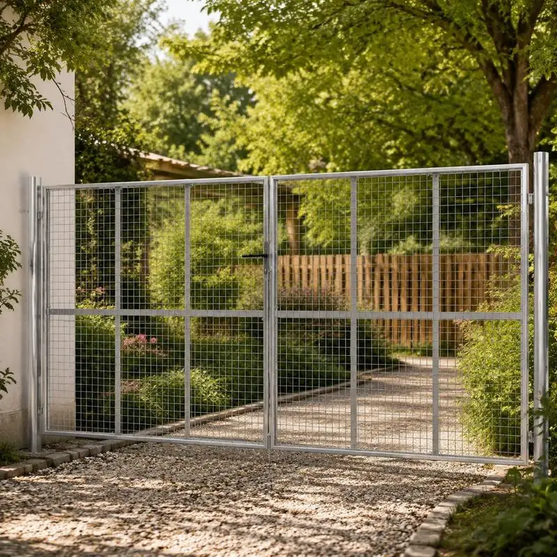 Portail de jardin en acier galvanisé, 415 x 175 cm, argenté – Portail d'entrée extérieur idéal pour clôture de jardin et gestion de l'accès