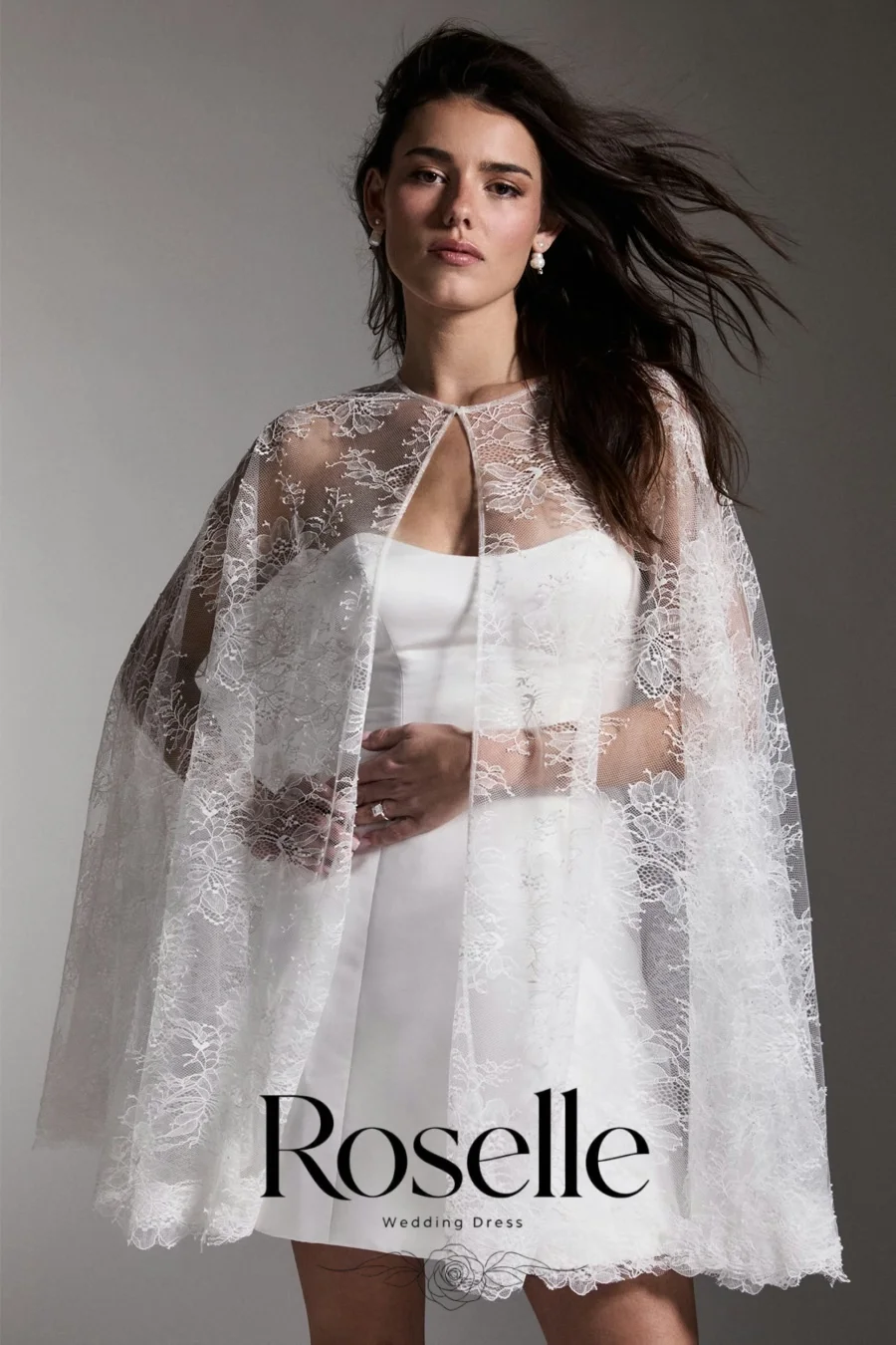 ROSELLE Simple Strapless Sleeveless Mini Sheath Wedding Dress Lace Cape Open Back 2026 Bridal Gown Customized Vestido De Novia
