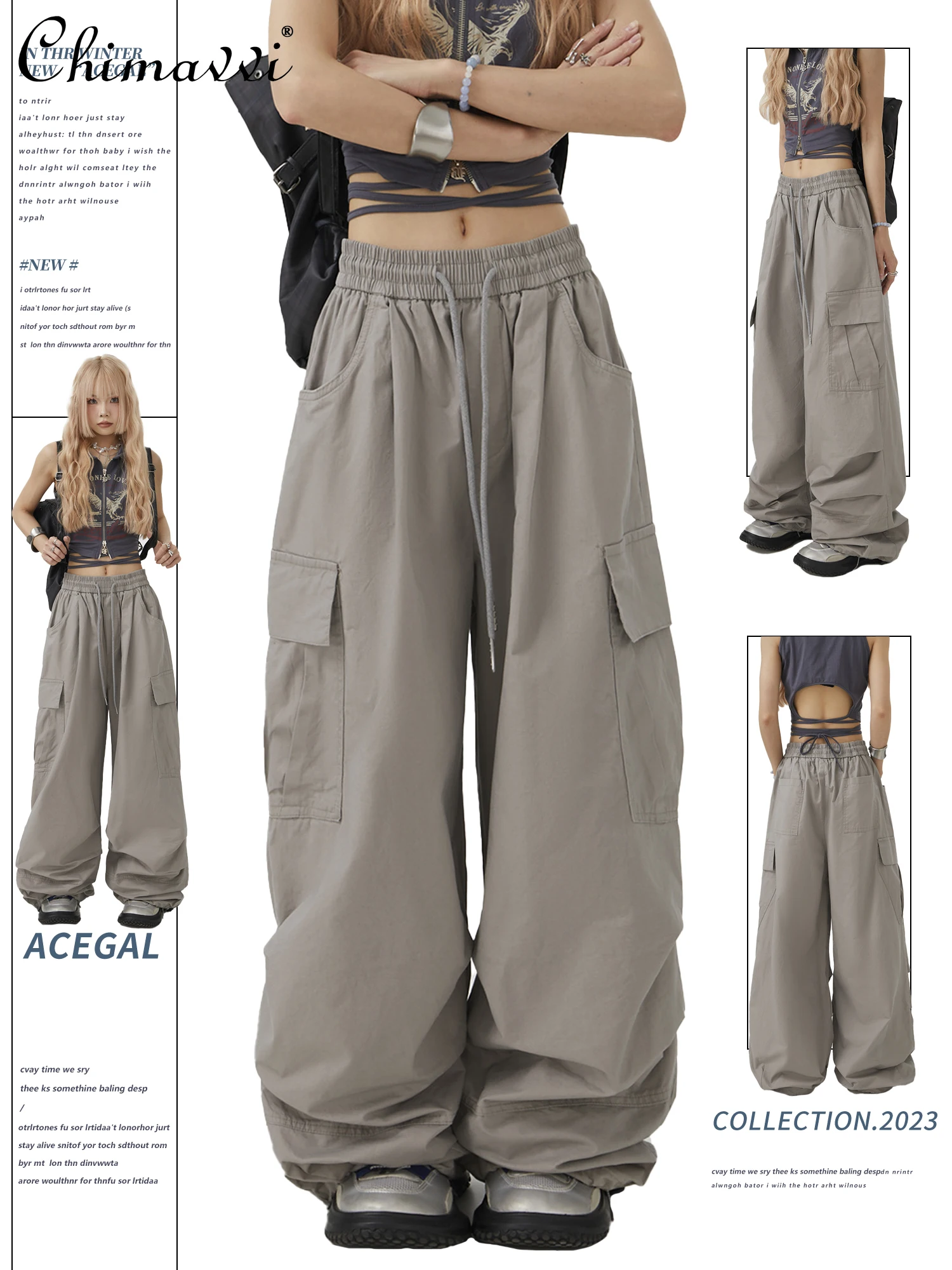 

American-Style Gray Overalls 2024 Summer Clothes New Straight Casual Pants Loose Hip Hop Hiphop Women's Wide-Leg Pants All-match