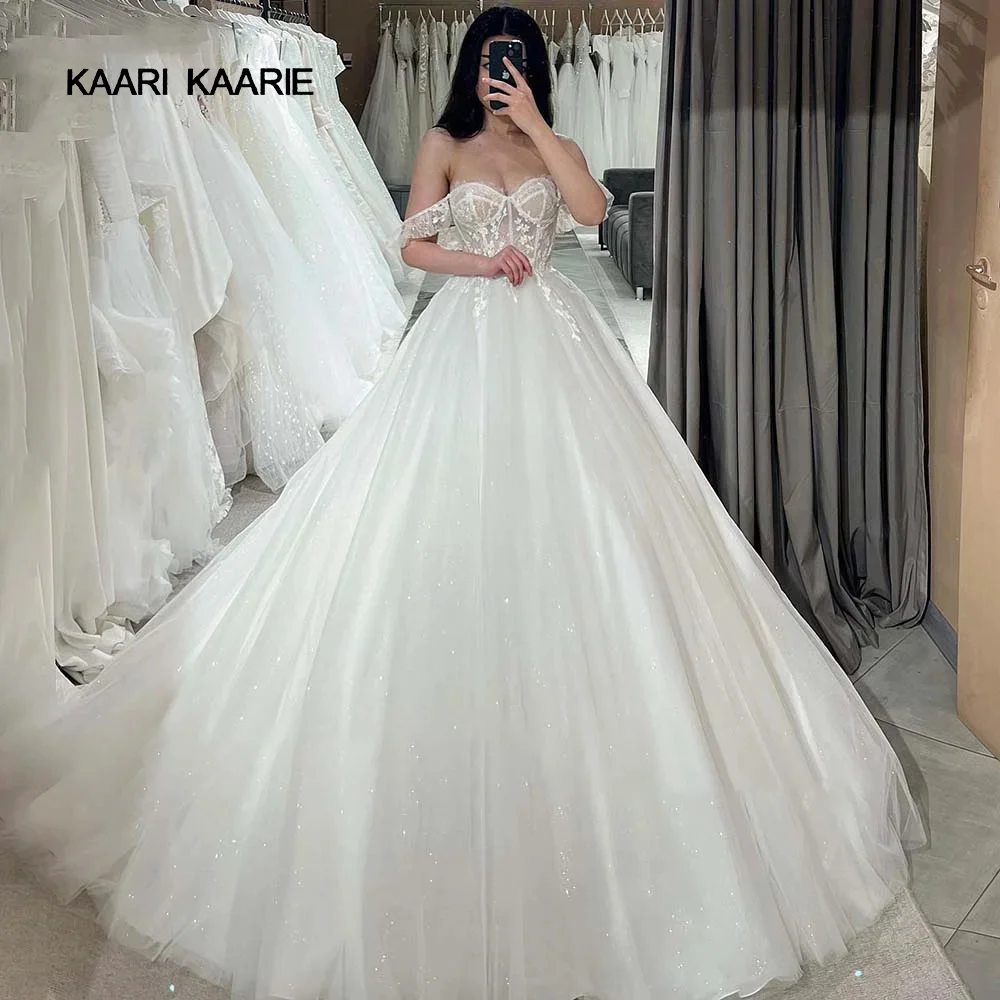 KAARI KAARIE Bridal Sweetheart Collar Tulle Shiny Wedding Dress Ball Gown Lace Corset Wedding Party Gown Court Vestidos De Novia