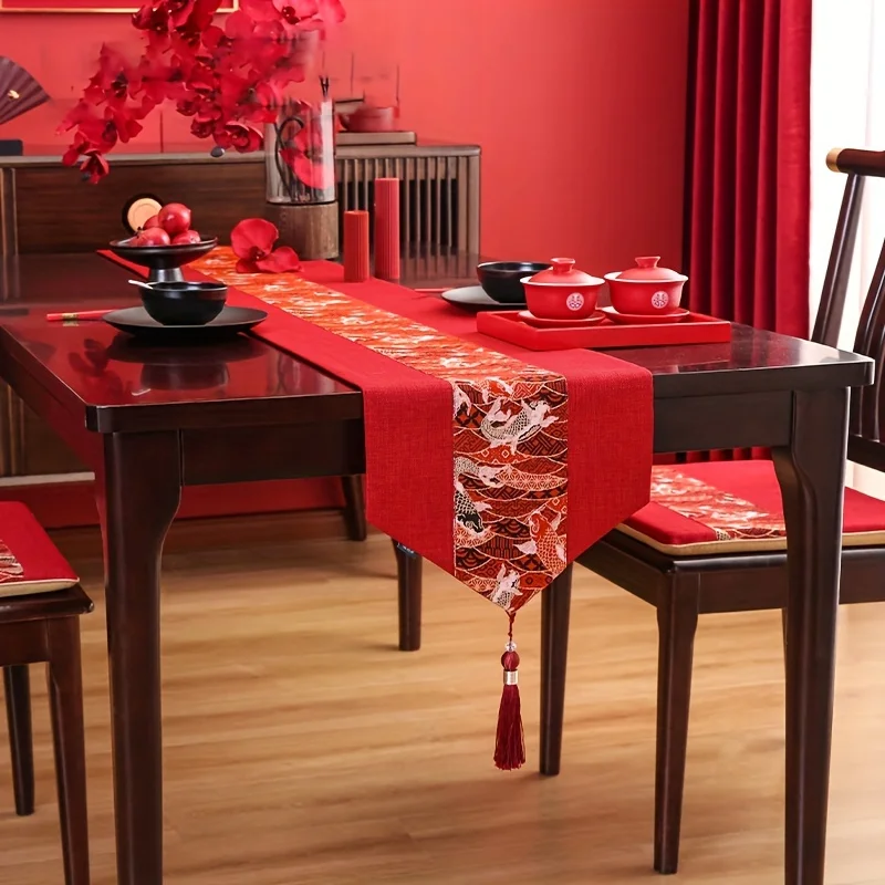Red New Year Tablecloth with A Chinese-style Design, Perfect for Party Decorations and Festive Table Settings