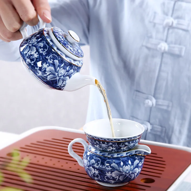 Ceramic Teapot Blue and White Handmade Antique Single Pot Tea Maker