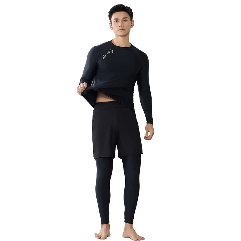 Men Split Wetsuit Long Sleeve Full Length Rash Guard UPF50+ Sun Protection Diving Snorkel Surf Swimsuit Plus Size L-7XL