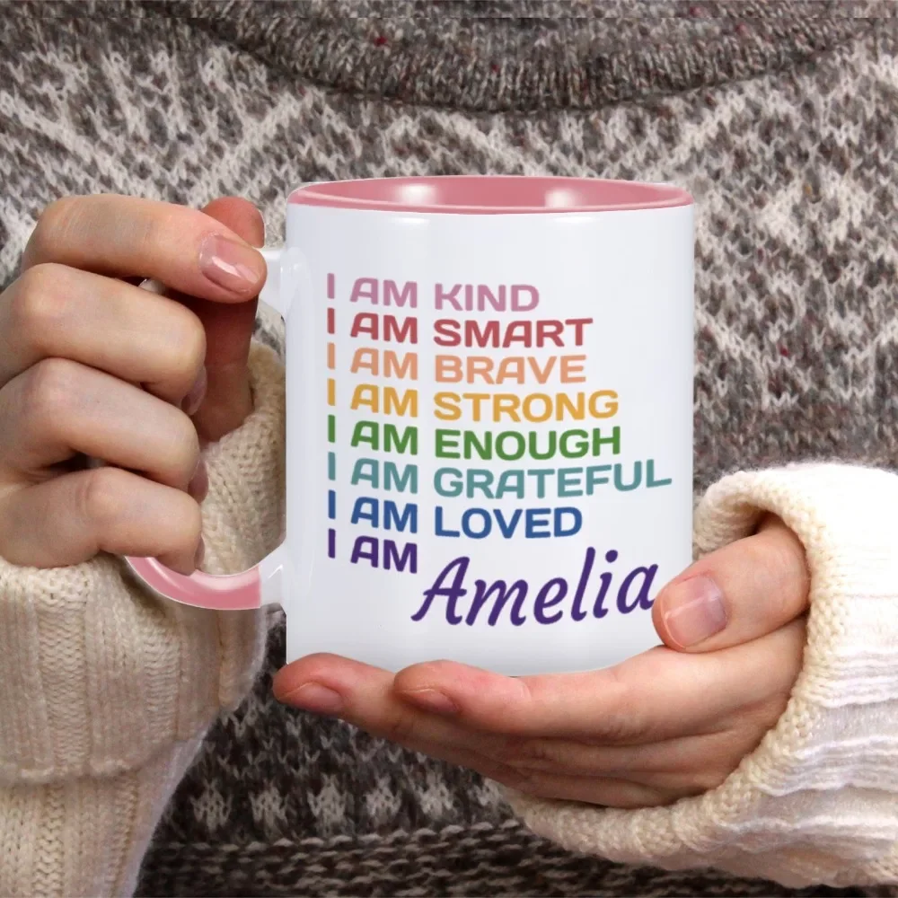 Inspirational Ceramics Mug Affirmations Myself Custom Name Coffee Tea Mug with Encouragement Quotes Home Tea Cup for Girls Women