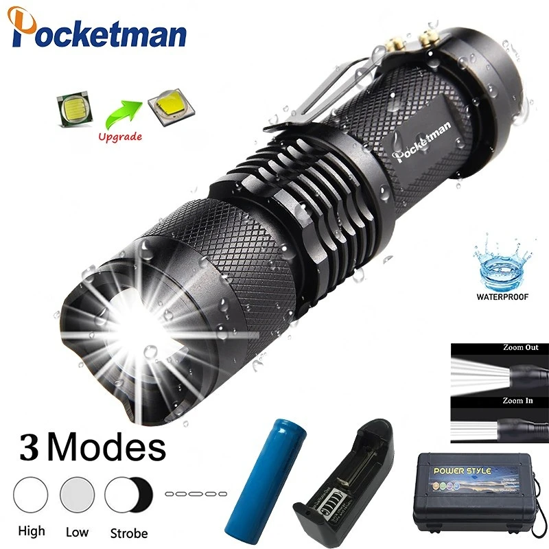 Mini High Power  LED Flashlight Waterproof  LED Torch Adjustable Focus Zoom Flash Light Lamp Use 14500 or 18650 Battery