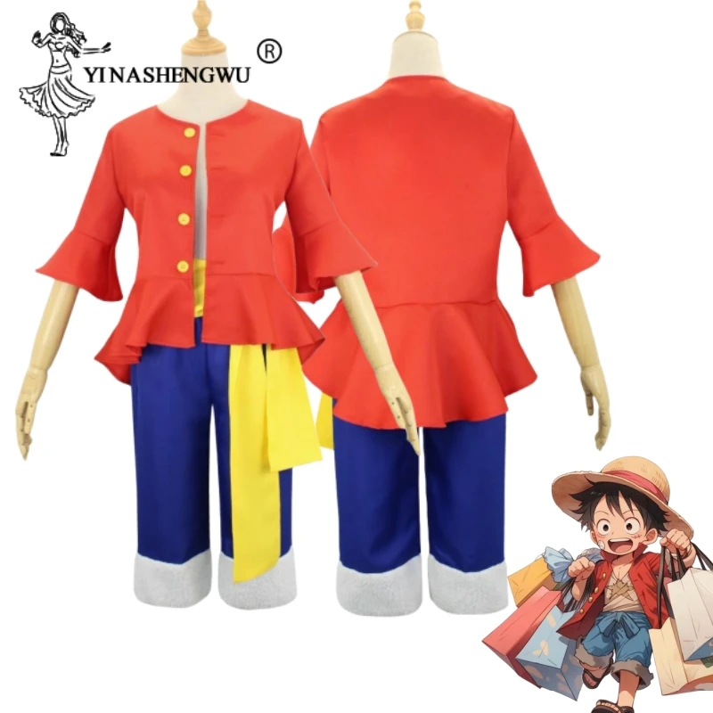 Anime ONEPIECE Monkey D. Luffy Cosplay Costume Trench Coat Shorts Luffy Hat Kimono Suits Halloween Party Cartoon Uniform Outfit