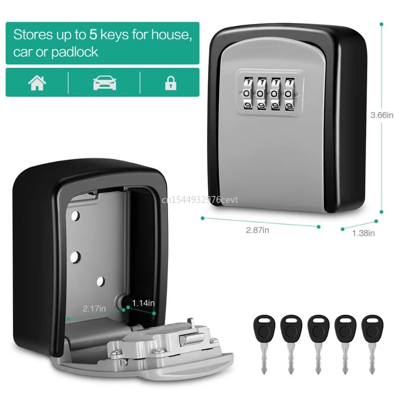 4 Password Key Box Wall Mounted Security Anti-theft Key Organizer Home Security Indoor Outdoor Key Safe Lock Storage Box