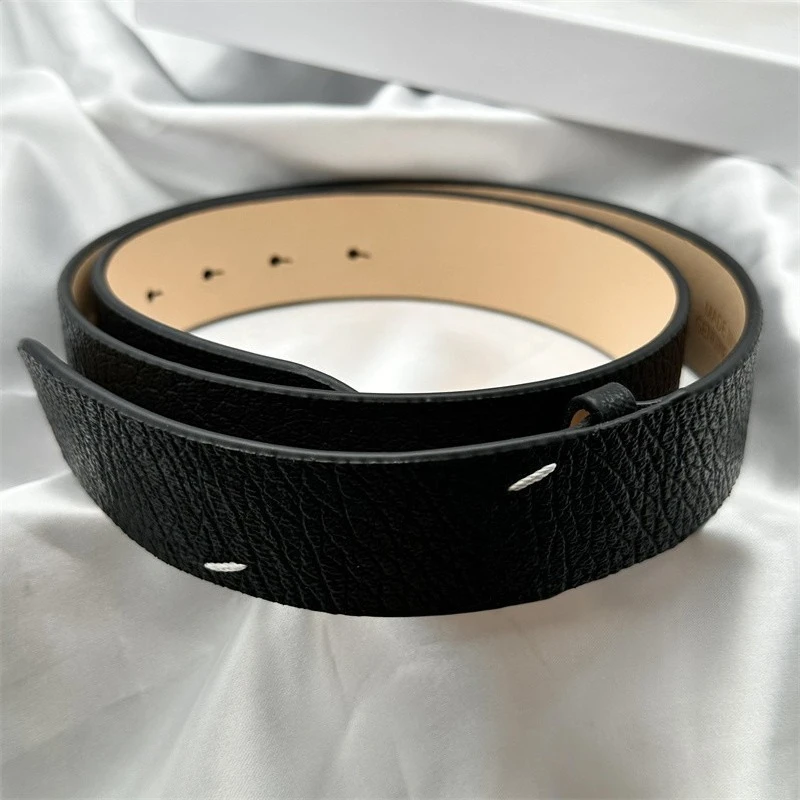 Classic black and brown leather design belt men and women minimalist leather double pin buckle belt versatile and simple