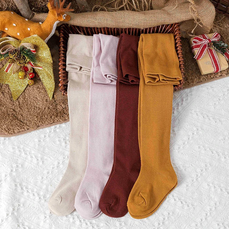 4 Pairs Children's Casual Solid-Color Pantyhose, Soft and Comfortable Base Pants for Toddlers, Girls' Knitted Warm Pants