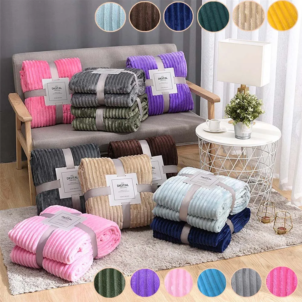 1PC Solid Wide Stripe Blanket Flannel Soft Adult Child Blanket Four Seasons Bedroom Sofa Cover Blanket 담요 벨벳 담요