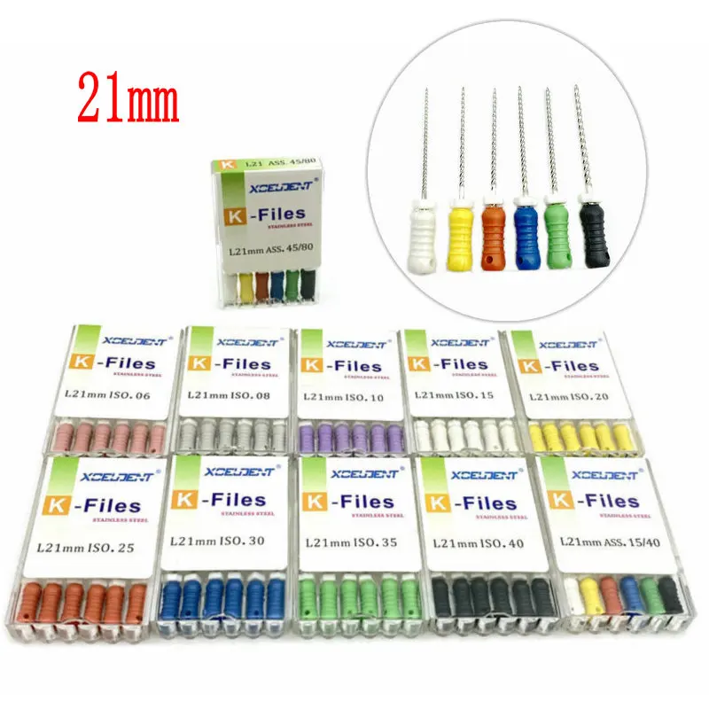 21mm/25mm/31mm 6pcs/pack K Files Stainless Steel Dental Endodontic Instruments Dental Root Canal Files Treatment Tools