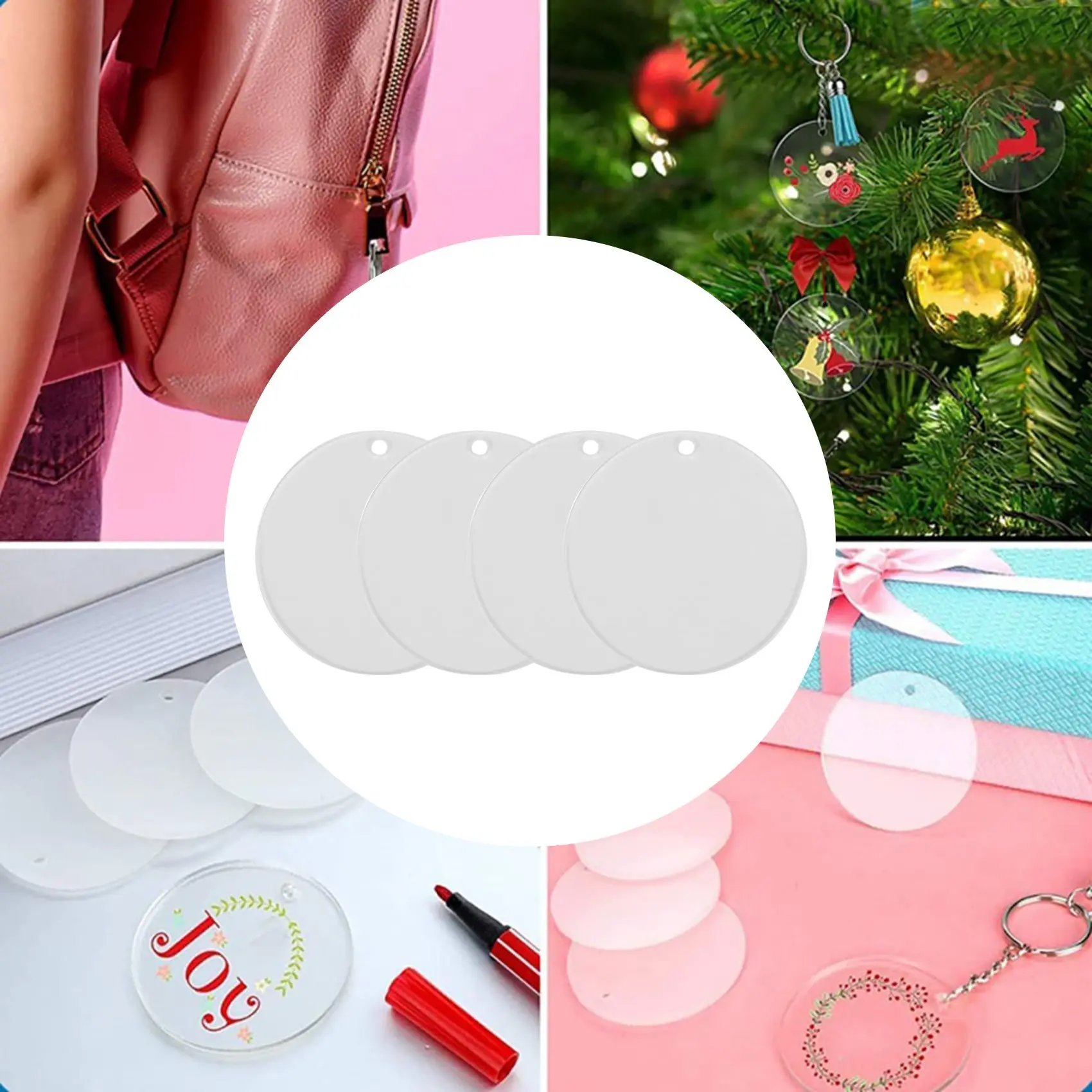 AT35-150 Pcs Round Acrylic Keychain Blanks 2 Inches Clear Acrylic Circles Discs Transparent For DIY Keychain Craft Project