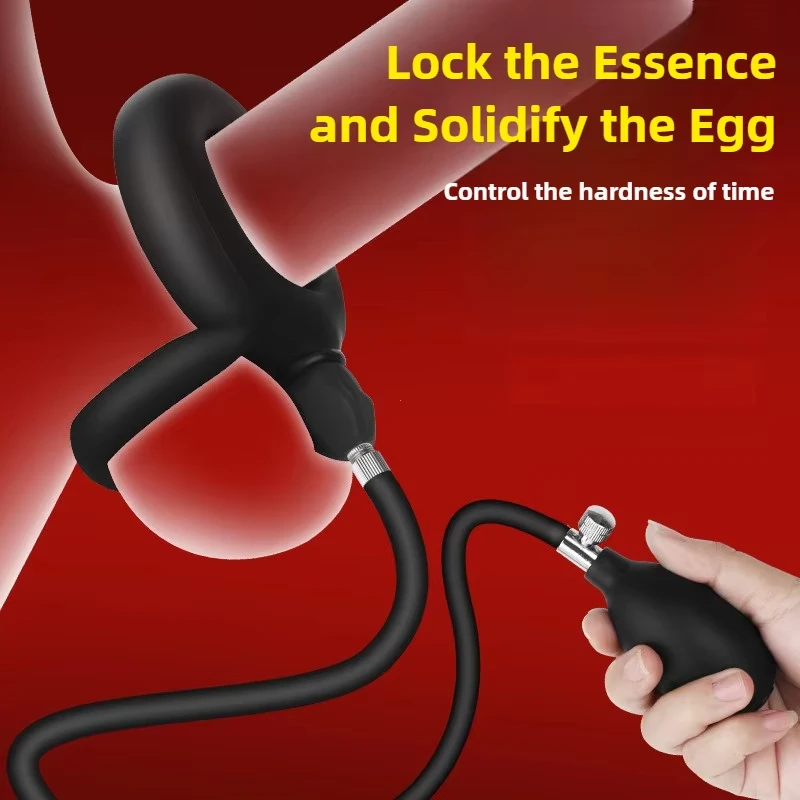 Anillo inflable para retrasar la eyaculación del pene, silicona líquida, mejora de la erección, anillo para el pene, entrenamiento de coqueteo, masturbador masculino, Juguetes sexuales
