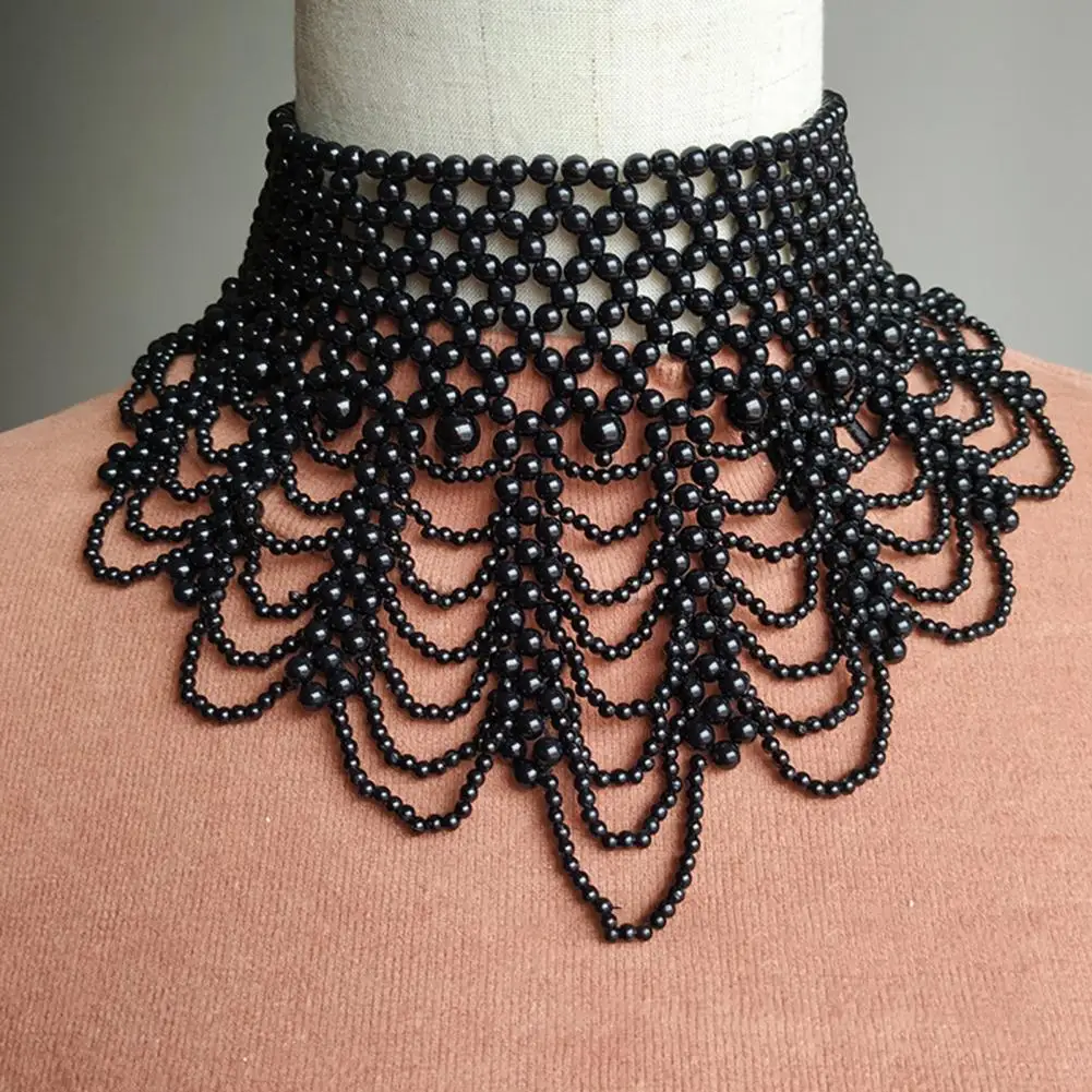 

Ожерелье для коктейльного платья цвета драгоценных камней, ожерелье нагрудник с искусственным жемчугом, элегантный многослойный искусственный воротник с искусственным жемчугом для однотонного использования