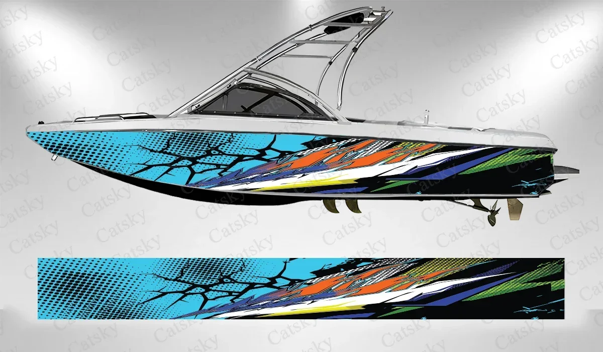 Striped geometric abstract graphics Boat wrap sticker vinyl boat for pontoon deck boat fishing self-adhesive decal sticker
