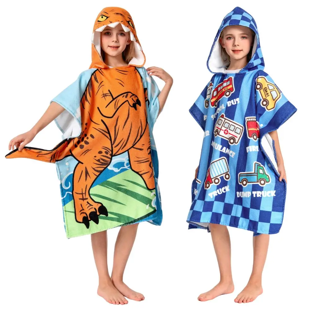 キッズ漫画印刷バスローブ女の子恐竜フード付きビーチタオル男の子バスタオル子供フード付きケープタオル子供バスアイテム