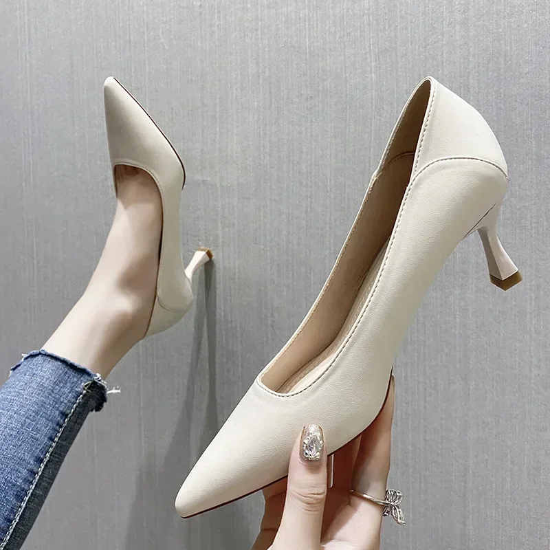 

4CM 6CM heel Professional OL High Heel Pumps Mouth Soft Small Large Size 41-43 Pointed Women's Solid Classic Brand Pumps