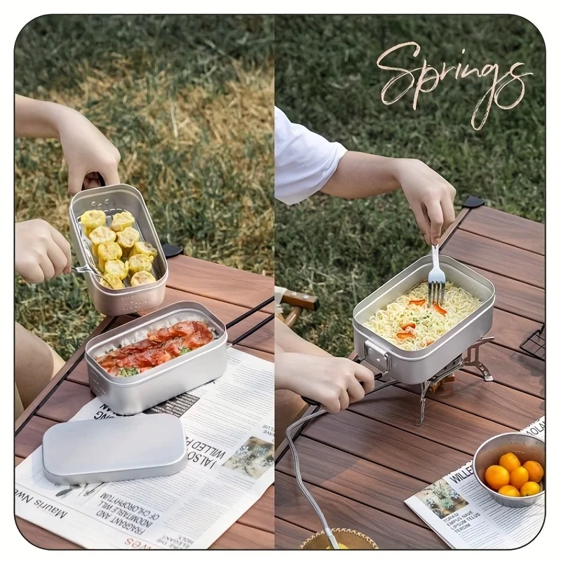 Outdoor Camping Tableware Aluminum Tourist Lunch Box Portable Mess Tin BBQ Picnic Cookware Bowl Pan with Lid Equipment