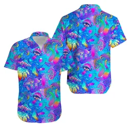 Magic Mushroom Pattern Aloha Shirt For Men Hippie 3D Printed Psychedelic Short Sleeve Loose Lapel Hawaiian Shirts Summer Blouses