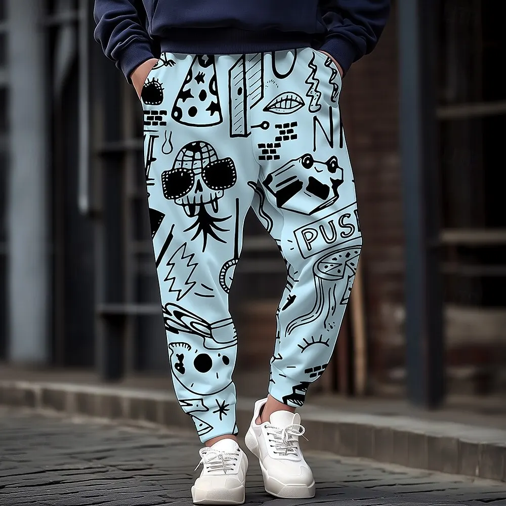 Pantalones de chándal 2026 para hombre, pantalones para correr de poliéster con gráficos Graffiti, pantalones de salón informales ajustados con bolsillos, ropa de calle para primavera y otoño