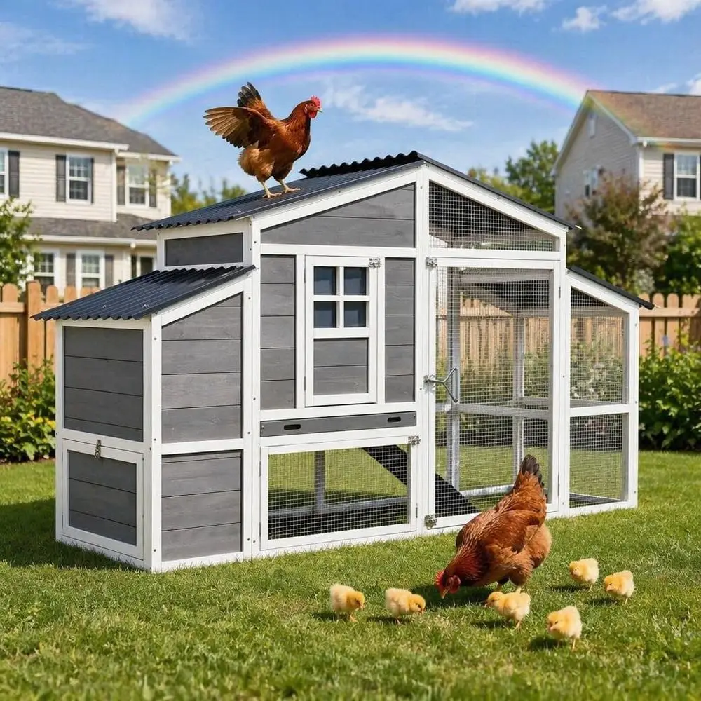 81" Large Chicken Coop | Large Wooden Chicken Coop with Run&2 Nesting Boxes, Waterproo Roo Hen House Outdoor Poultry Cage