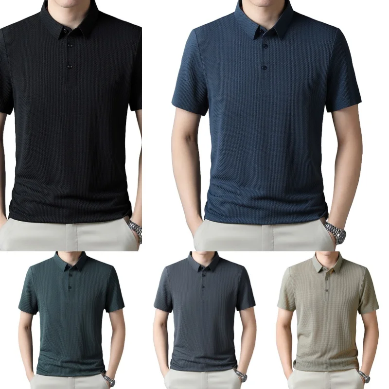 Summer New Men's Short Sleeve T-shirt Cool and Breathable Polo Shirt Business Casual Sweat-absorbing Tops L-5XL