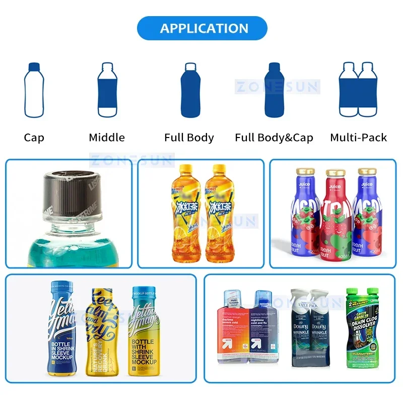 ZONESUN ZS-STB150R Automatic Bottle Filling Line Capping Shrink Sleeve Machine  Label Applicator Essential Oil Packaging