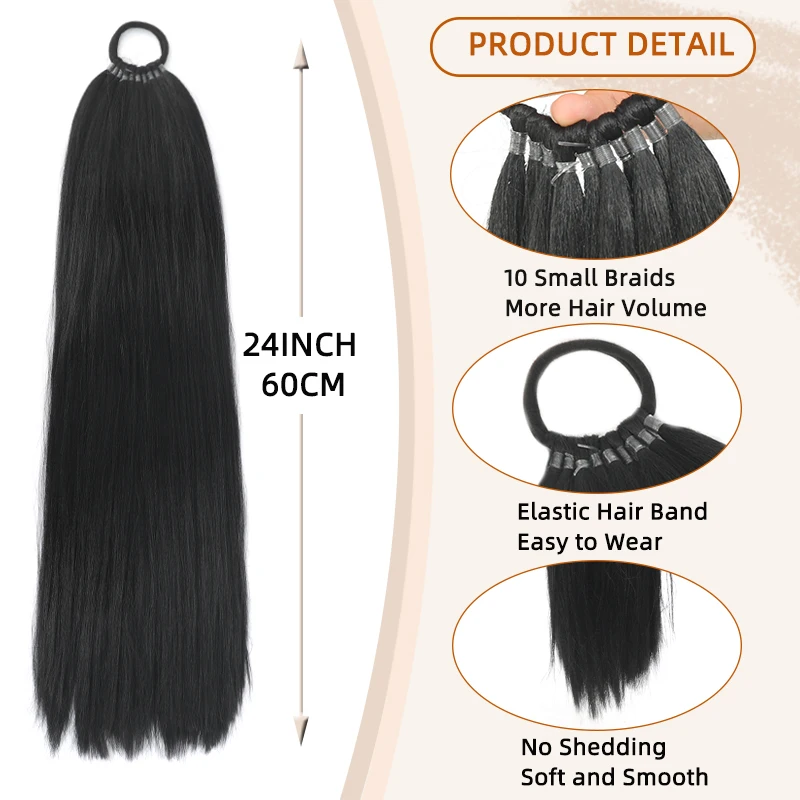 LUPU Synthetic Ponytail Extension With Elastic Band Long Yaki Straight Braiding Hair Ponytail DIY Braided For Women Daily Life