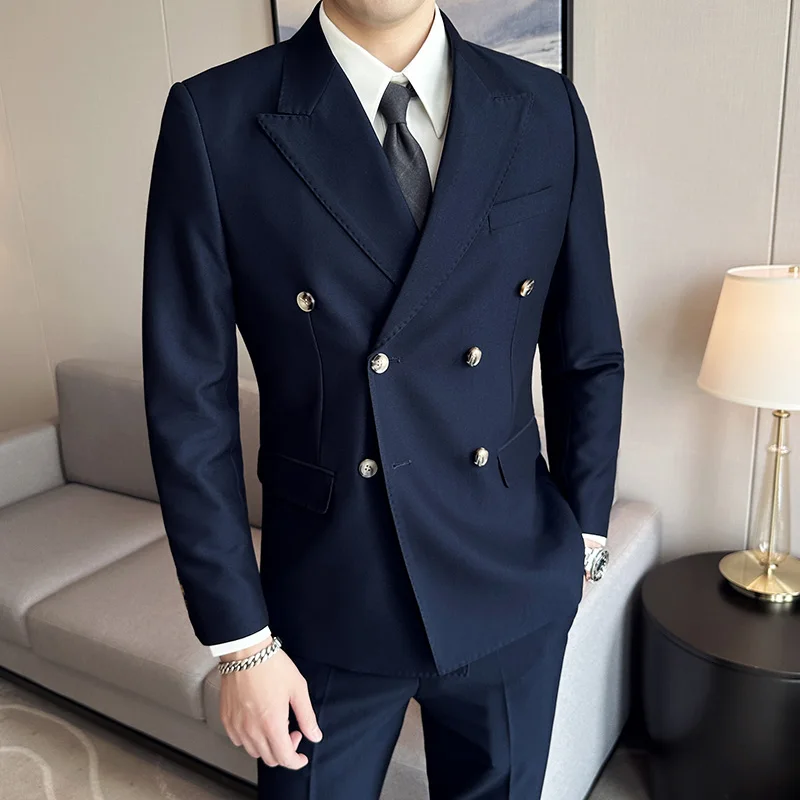 

High Quality Double Breasted (suit+trousers) Wedding Suit Stylish and Handsome Business Casual Slim Fit Men's Suit Two-piece Set