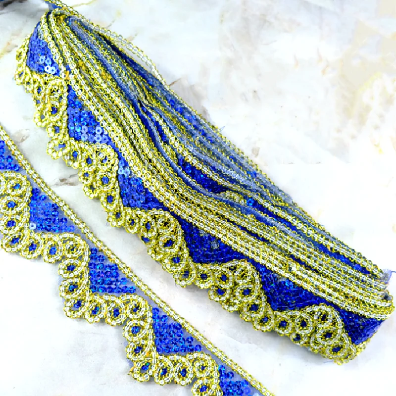 9 Yds Sequined Embroidery Lace For Carnival Cosumes Ribbon Lace Wave Crochet Gold Silver Braid Trims Gold Sewing Band 4.5cm