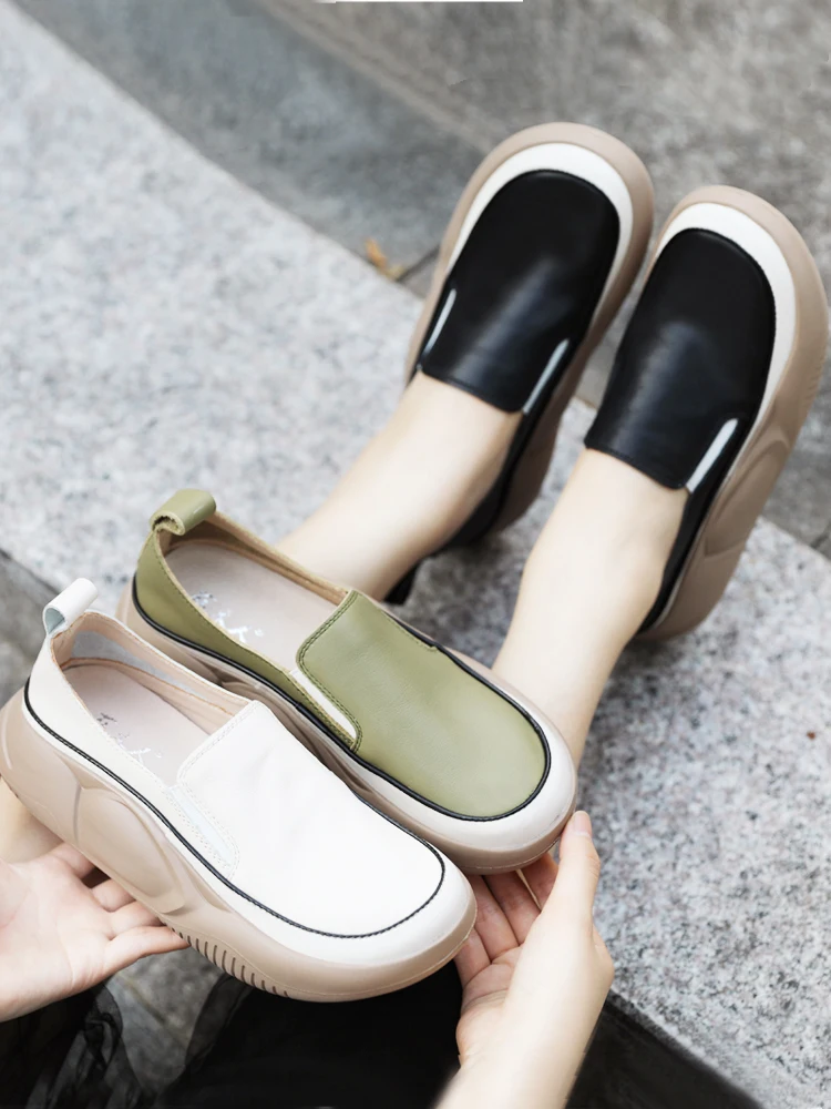 Leather Platform Single Shoes for Women Casual Sporty Style Spring Autumn Trendy American Brand College Wind Low Top Sneakers