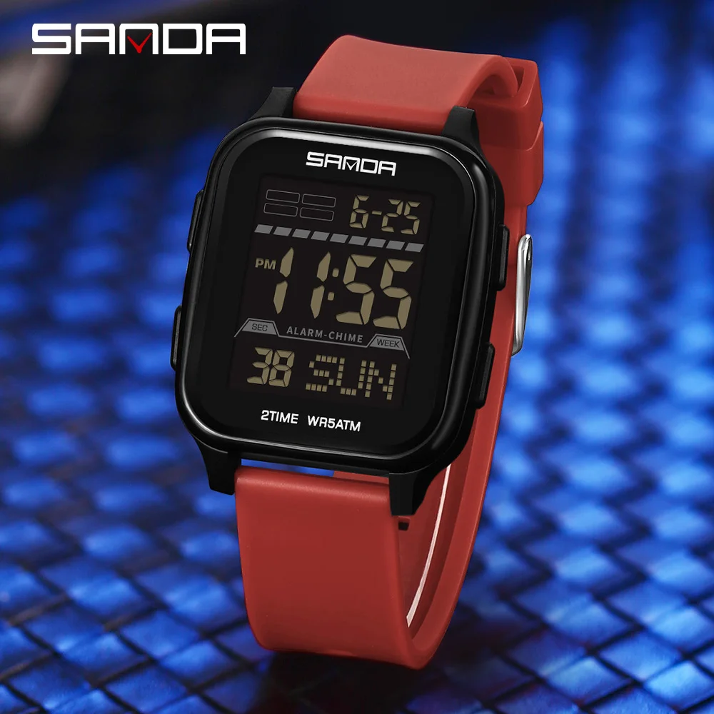 

SANDA 2211, новые мужские электронные часы, многофункциональные часы с квадратным циферблатом и календарем, спортивные ночные часы, водонепроницаемые мужские цифровые часы