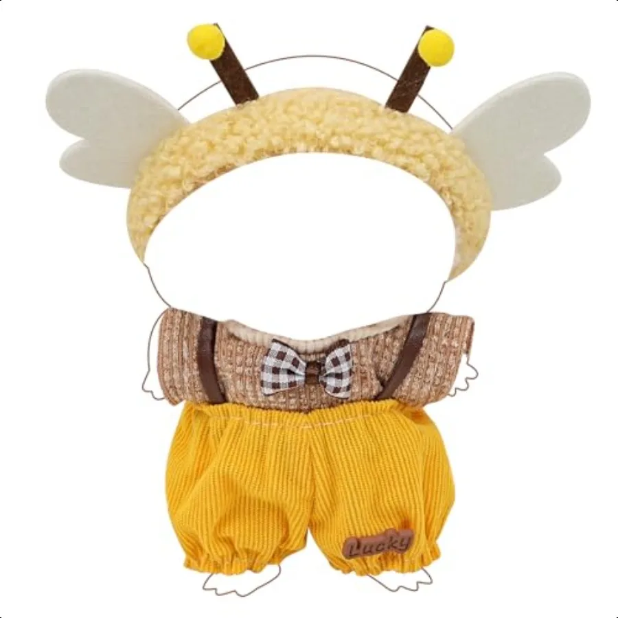 

17cm Clothes Suitable for Accories Bee Costume Outfit for 17cm Plush Dolls 3Piece Handmade Set with Antenna HeadbandStriped Top