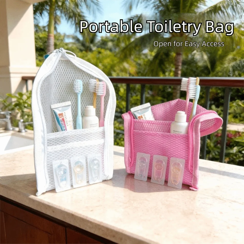 Large Capacity PVC Cosmetic Bag Vertical Design Space Saving Toothbrush Toiletry Pouch Waterproof Zipper Closure