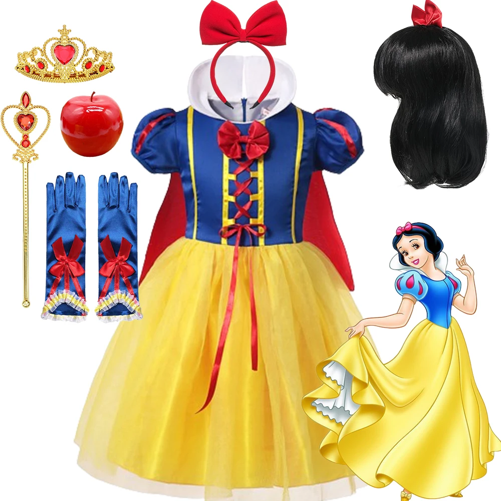 2025 Girls Snow White Dress With Cape Gown Toddler Deluxe Cosplay Costume Carnival Christmas Party Children Clothing Dress up