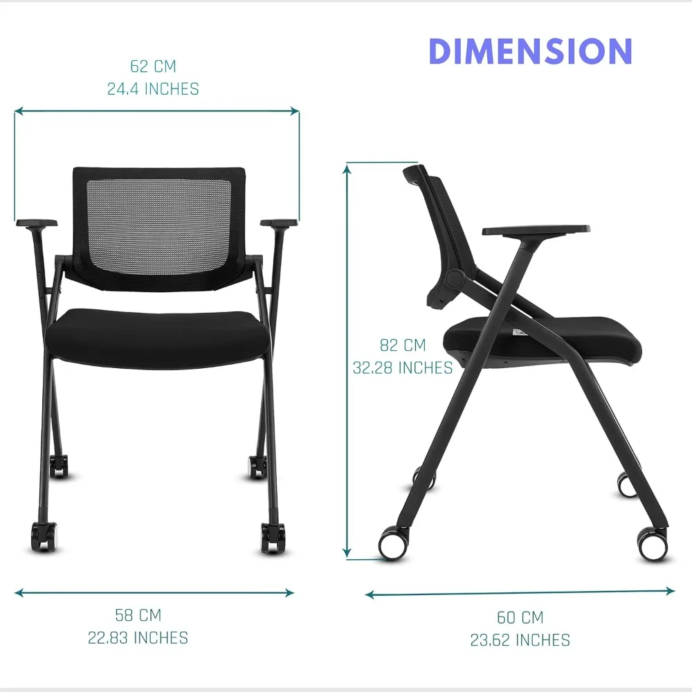 BROBRIYO 2 Pack Stackable Conference Room Chairs with Wheels and Paddle, Ergonomic Mesh Back and Arms for Meeting