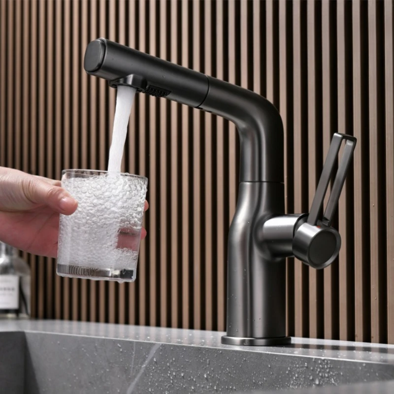 

Lift Pull Basin Faucet White Bathroom Faucet Pull Two-Function with Lift Faucet