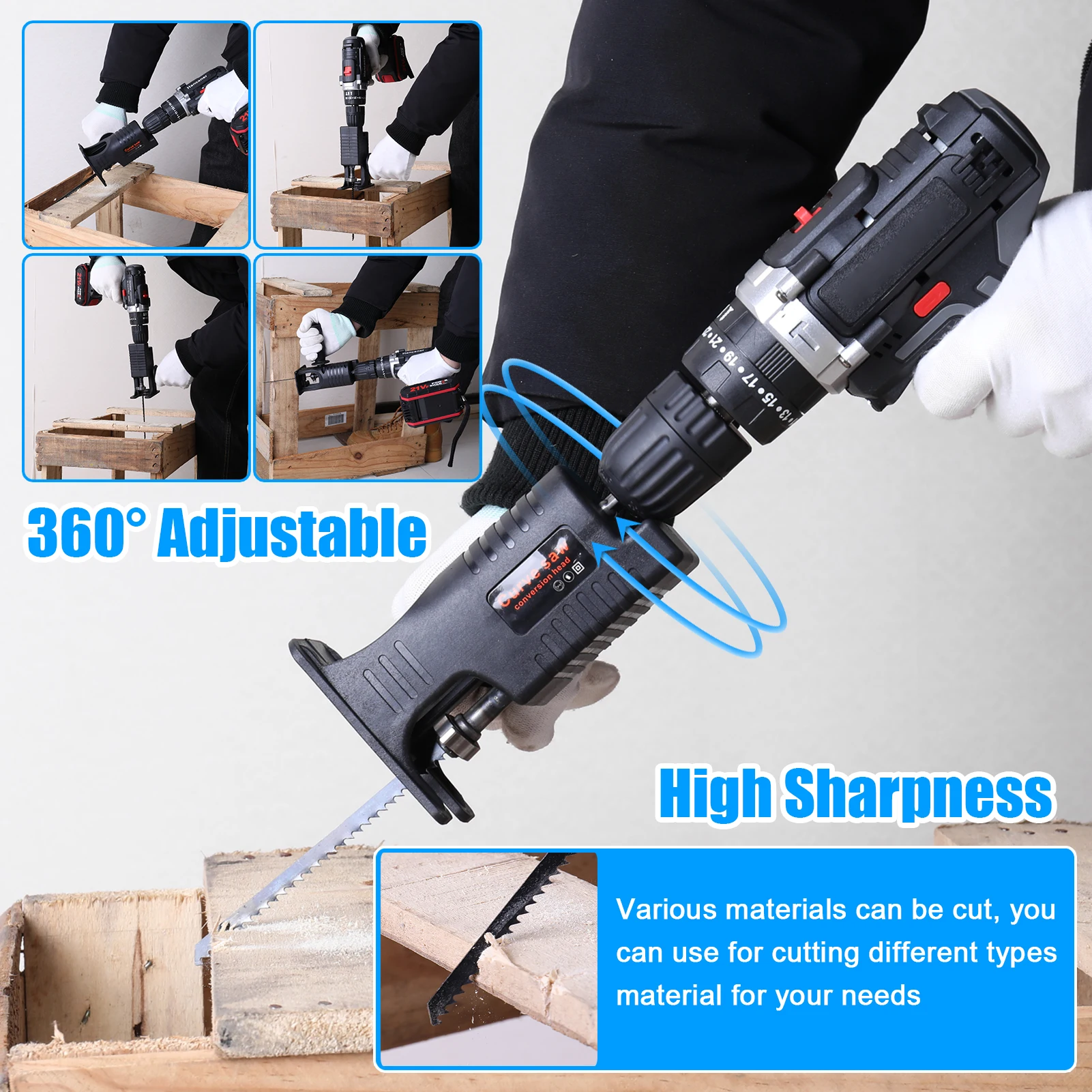 Electric Drill Modified To Electric Saws Accessory Modification Tool Kit with 3 Sawblades, 1 Handle, Plastic+Metal Material,