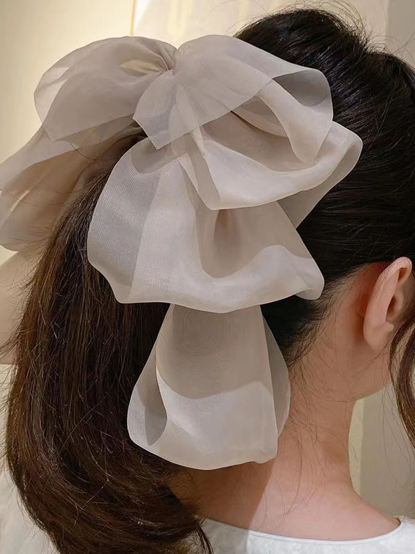 1 قطع الأزياء الصلبة الشيفون شبكة القوس الشريط الموز مقاطع الشعر للنساء الفتيات حزب إكسسوارات الشعر #3