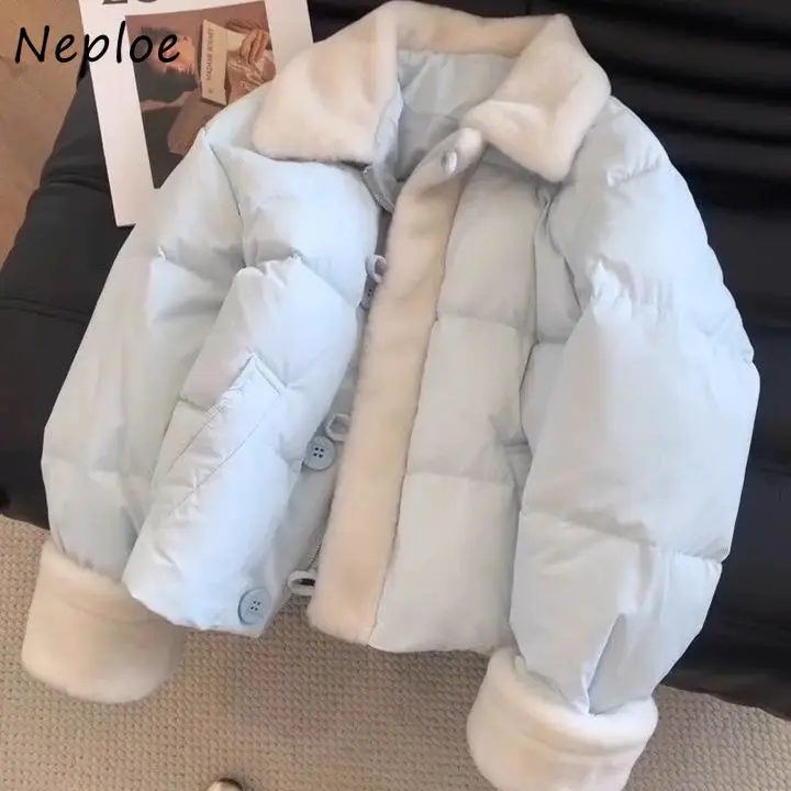 

Neploe Casual Lambswool Patchwork Parkas Sweet New Short Warm Thicked Coat Loose Bread Literary Small Fragrance Panelled Jacket